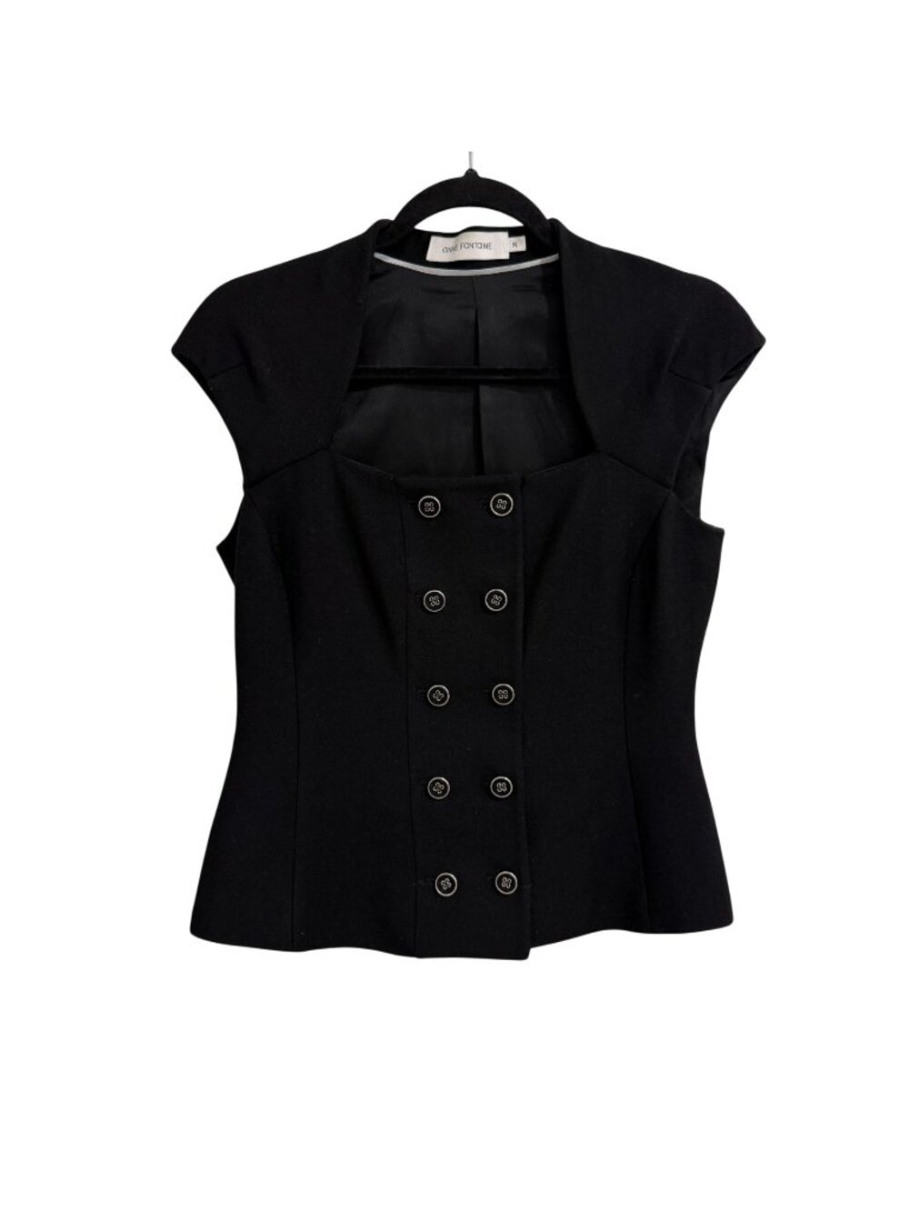 Anne Fontaine Black Double Breasted Structured Vest Blazer Top Size 38 Wool